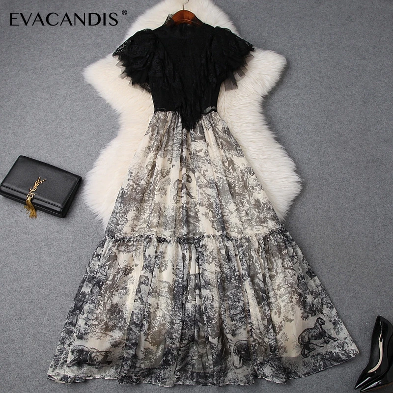 Black Lace Ruffle Dress Patchwork Hollow Out Elegant Vintage High Quality Ink Wash Painting Print Summer Long Women Vestidos
Black Lace Ruffle Dress Patchwork Hollow Out Elegant Vintage High Quality Ink Wash Painting Print Summer Long Women Vestidos