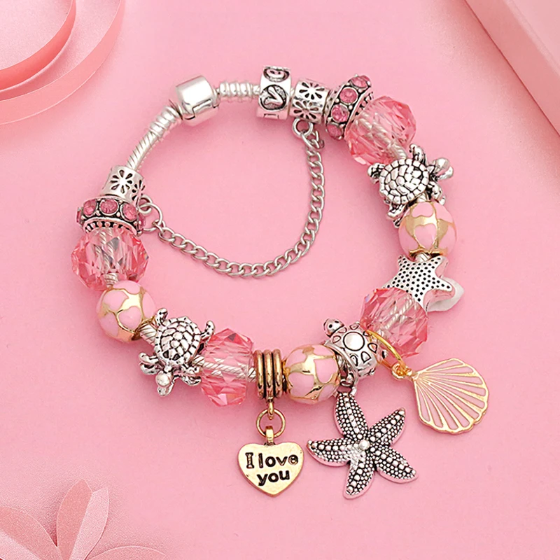 Hot Ocean Silver P Charm Bracelet Bangle for Women Romantic Pink Shell Crystal Bracelet Heart Turtle Beads Bracelets Gift
Hot Ocean Silver P Charm Bracelet Bangle for Women Romantic Pink Shell Crystal Bracelet Heart Turtle Beads Bracelets Gift