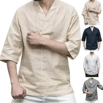 Men Shirt Men Linen Patchwork Seven-Minute Sleeve Solid Color Loose V neck Blouse Shirt
Men Shirt Men Linen Patchwork Seven-Minute Sleeve Solid Color Loose V neck Blouse Shirt
