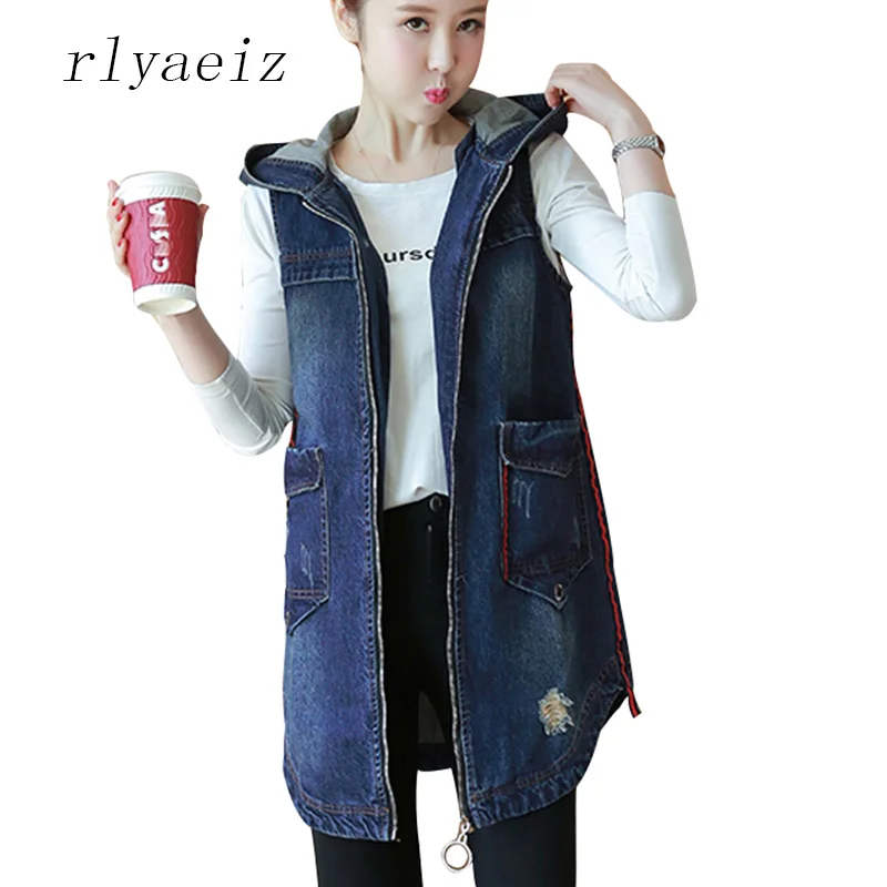 Rlyaeiz 2018 Spring Autumn Womens Vest Hooded Denim Jackets Medium-Long Zipper Sleeveless Coat Pockets Waistcoat Vests PLus Size
Rlyaeiz 2018 Spring Autumn Womens Vest Hooded Denim Jackets Medium-Long Zipper Sleeveless Coat Pockets Waistcoat Vests PLus Size