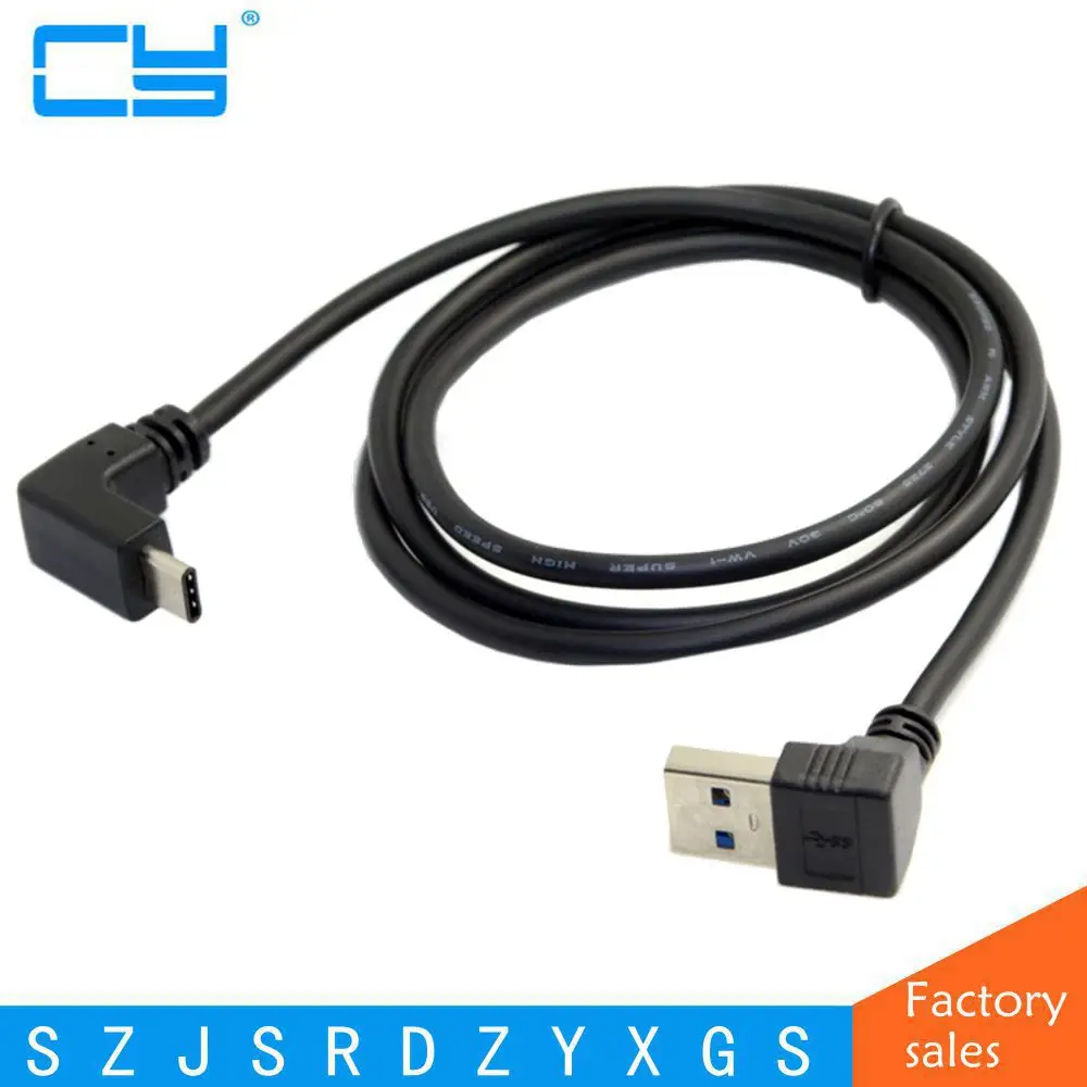 USB 3.1 USB-C Type-c Up & Down Angled to 3.0 A Male 90 Degree Data Cable for Macbook Tablet Phone 100cm | Электроника