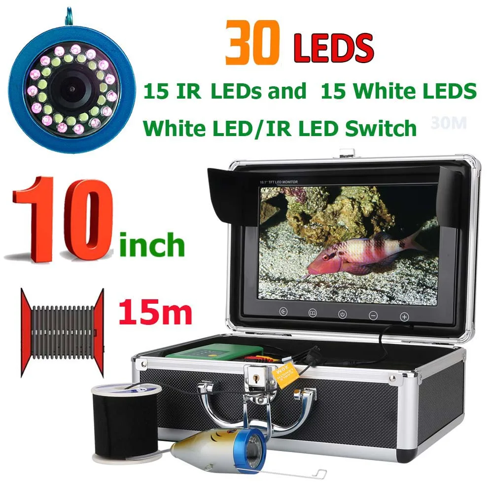 Фото 10 дюймов 15 м 1000TVL рыболокатор подводная рыболовная камера шт белые светодиоды +