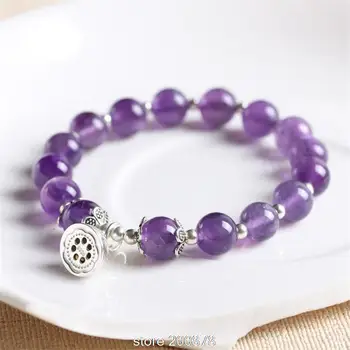 BB-298 Natural Amethystine Beads Bracelet 8mm Feb.birthstone Pisces with 925 Silver Lotus Charm 
BB-298 Natural Amethystine Beads Bracelet 8mm Feb.birthstone Pisces with 925 Silver Lotus Charm