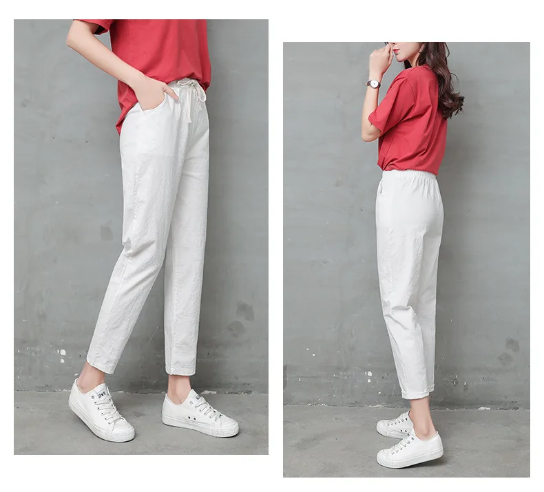 Brand Chic Loose Cotton Linen Pants Women Soft Harem Pants Breathable Slim Ankle Length Pants Korean Leisure Hallen Pants Black Brand Chic Loose Cotton Linen Pants Women Soft Harem Pants Breathable Slim Ankle Length Pants Korean Leisure Hallen Pants Black