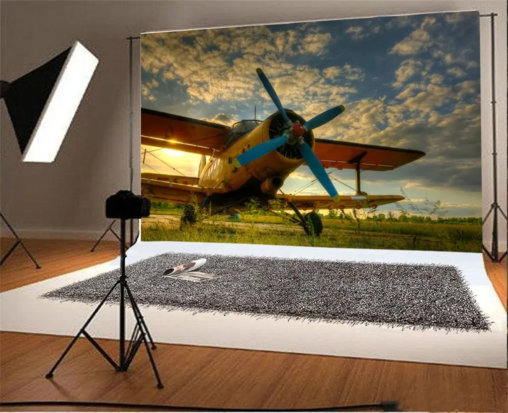Photography Backdrop Vintage Airplane Grass Field Blue Sky White Cloud Scene Photo Background 
Photography Backdrop Vintage Airplane Grass Field Blue Sky White Cloud Scene Photo Background