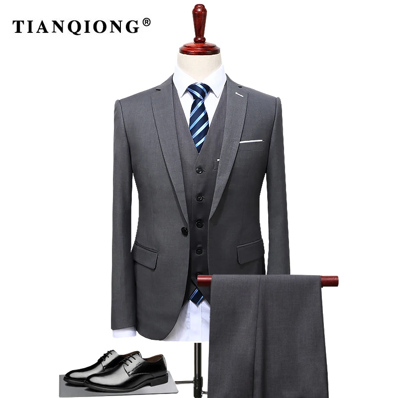 

TIAN QIONG 2019 Famous Brand Mens Suits Wedding Groom Plus Size 4XL 3 Pieces(Jacket+Vest+Pant) Slim Fit Casual Tuxedo Suit Male