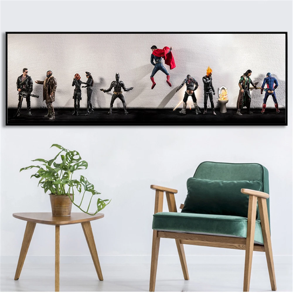 

Abstract Wall Art Funny Superheros in Toilet Pee Urinate Secret Life Wall Pictures for Living Room Home Decor Big Canvas Poster