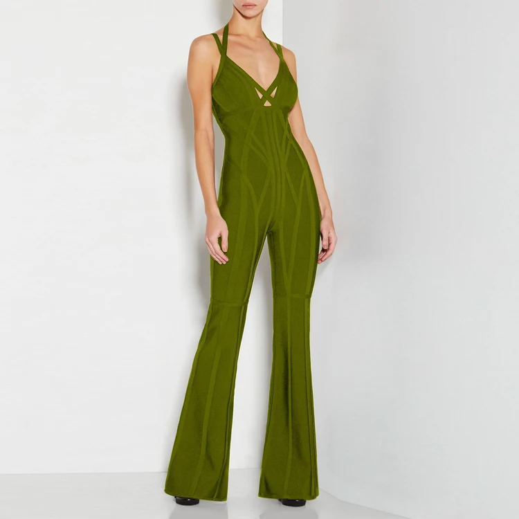 2019 Europe and the United States spring and summer new women's bandages black green sling V-neck horn sexy fashion time ya pan
2019 Europe and the United States spring and summer new women's bandages black green sling V-neck horn sexy fashion time ya pan