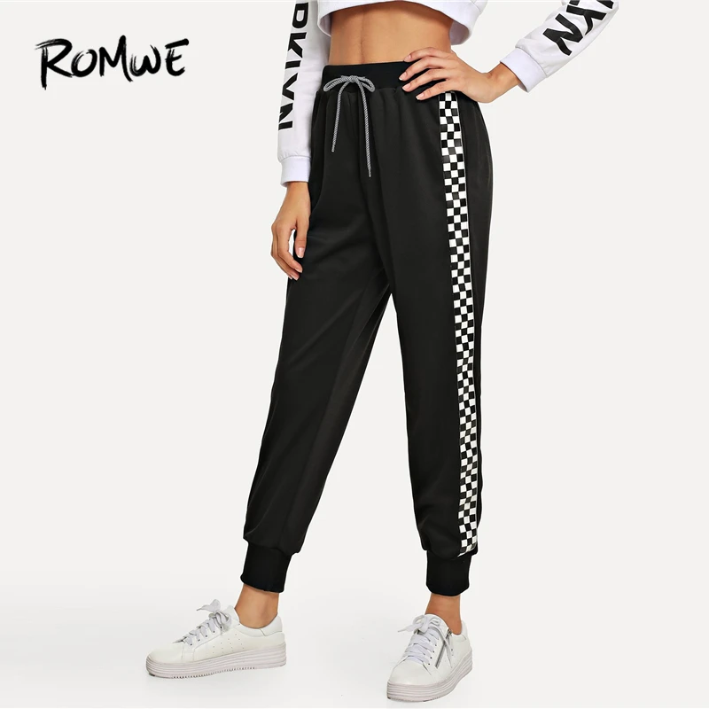 ROMWE Black Drawstring Waist Plaid Panel Pants Women Casual Autumn High Waist Bottoms Sporty Sweatpants Female Sports Trousers
ROMWE Black Drawstring Waist Plaid Panel Pants Women Casual Autumn High Waist Bottoms Sporty Sweatpants Female Sports Trousers