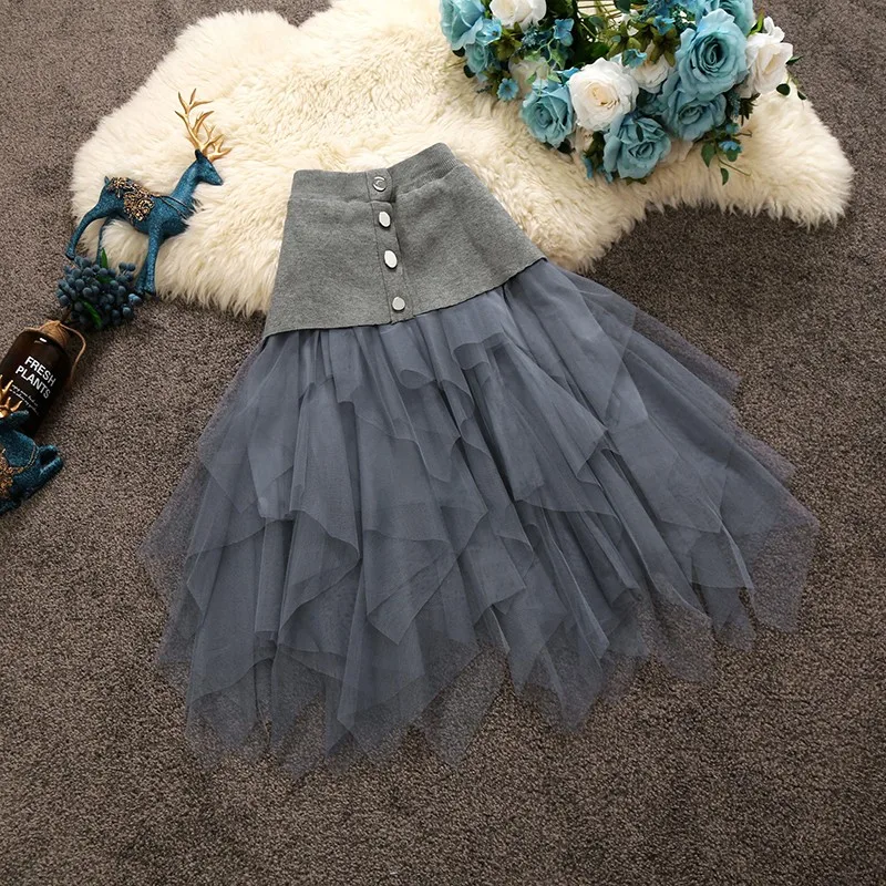 2018 autumn winter new women Chic knitted spliced yarn single breasted medium length skirt female sweet irregular skirts
2018 autumn winter new women Chic knitted spliced yarn single breasted medium length skirt female sweet irregular skirts