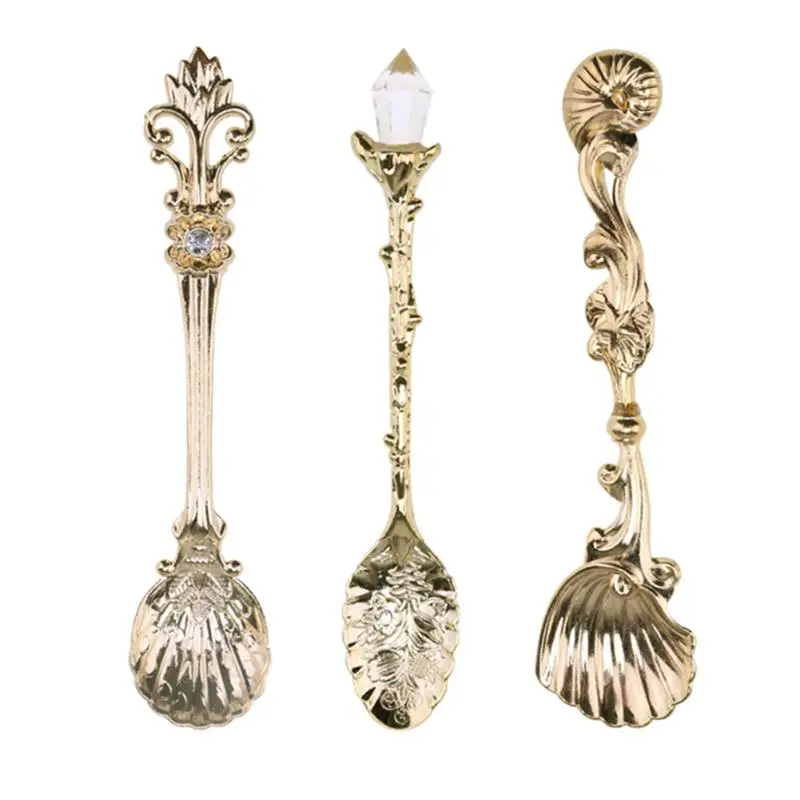 3pcs/set Vintage Coffee Ice Cream Spoon Metal Alloy Carved Dessert Candy Teaspoon Retro Table Decor Kitchen Tableware Supplies 3pcs/set Vintage Coffee Ice Cream Spoon Metal Alloy Carved Dessert Candy Teaspoon Retro Table Decor Kitchen Tableware Supplies