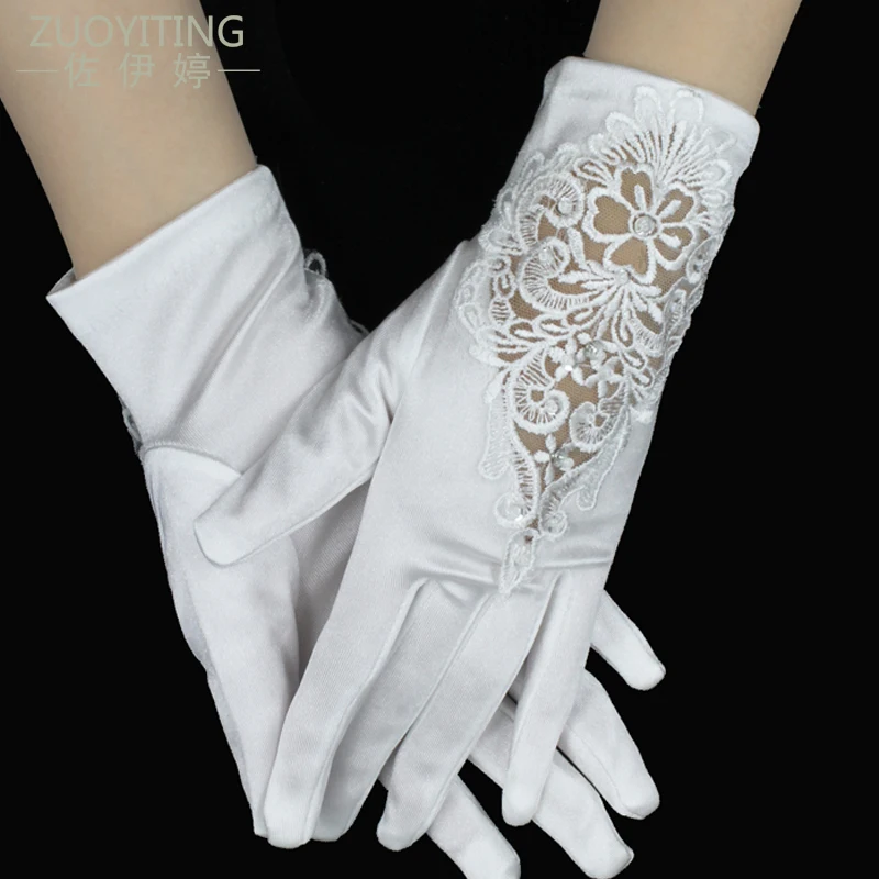 ZUOYITING New Cheap In Stock White Rhinestone Short Bride With Fingers Lace Wedding Gloves Bridal Accessories24 | Свадьбы и