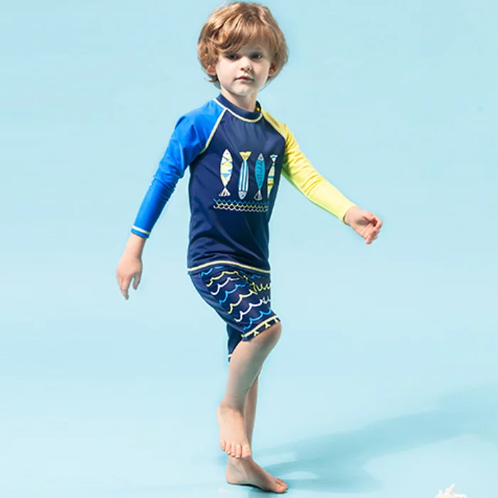 Image Character boys swimwear long sleeve short pants children s beach wear little kids bathing suit for young boy swimsuit two pieces