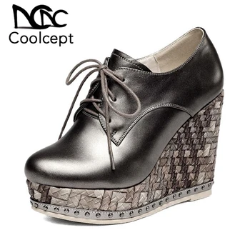 CoolCept Genuine Leather Women Pumps Lace Up Round Toe Wedges Shoes Platform Solid Color High Heels Shoes Women Size 34-39
CoolCept Genuine Leather Women Pumps Lace Up Round Toe Wedges Shoes Platform Solid Color High Heels Shoes Women Size 34-39