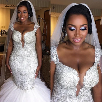 Lakshmigown Luxury Ruffles Beading Mermaid Wedding Dress 2019 Plus Size African Bridal Dresses for Women Cap Tulle Wedding Gowns
Lakshmigown Luxury Ruffles Beading Mermaid Wedding Dress 2019 Plus Size African Bridal Dresses for Women Cap Tulle Wedding Gowns
