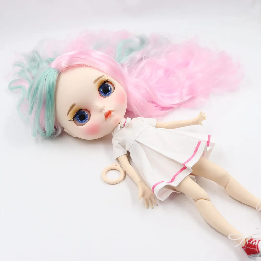 

ICY Nude Blyth Doll For No.BL1017/4006 Pink mix mint hair Carved lips Matte face with eyebrow customized face Joint body 1/6bjd