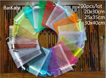 

200pcs/lot 20x30cm 25x35cm 30x40cm Drawstring Organza bag Wedding Christmas Gift Bags Jewelry Packaging Organza Pouches & Bags