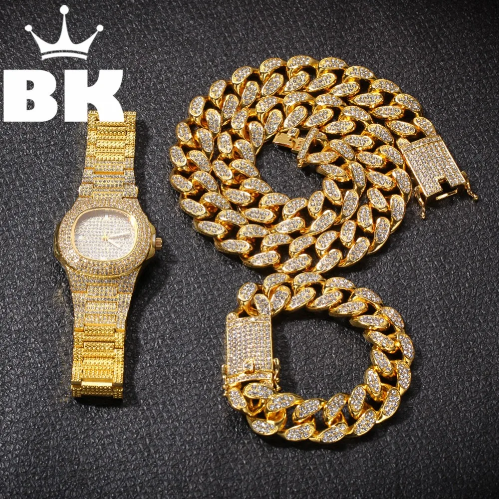 Hip Hop Gold Color Cuban Chain Gold Silver Necklace and Bracelet Set Free Luxury Combination of Watch and Necklace Set
Hip Hop Gold Color Cuban Chain Gold Silver Necklace and Bracelet Set Free Luxury Combination of Watch and Necklace Set