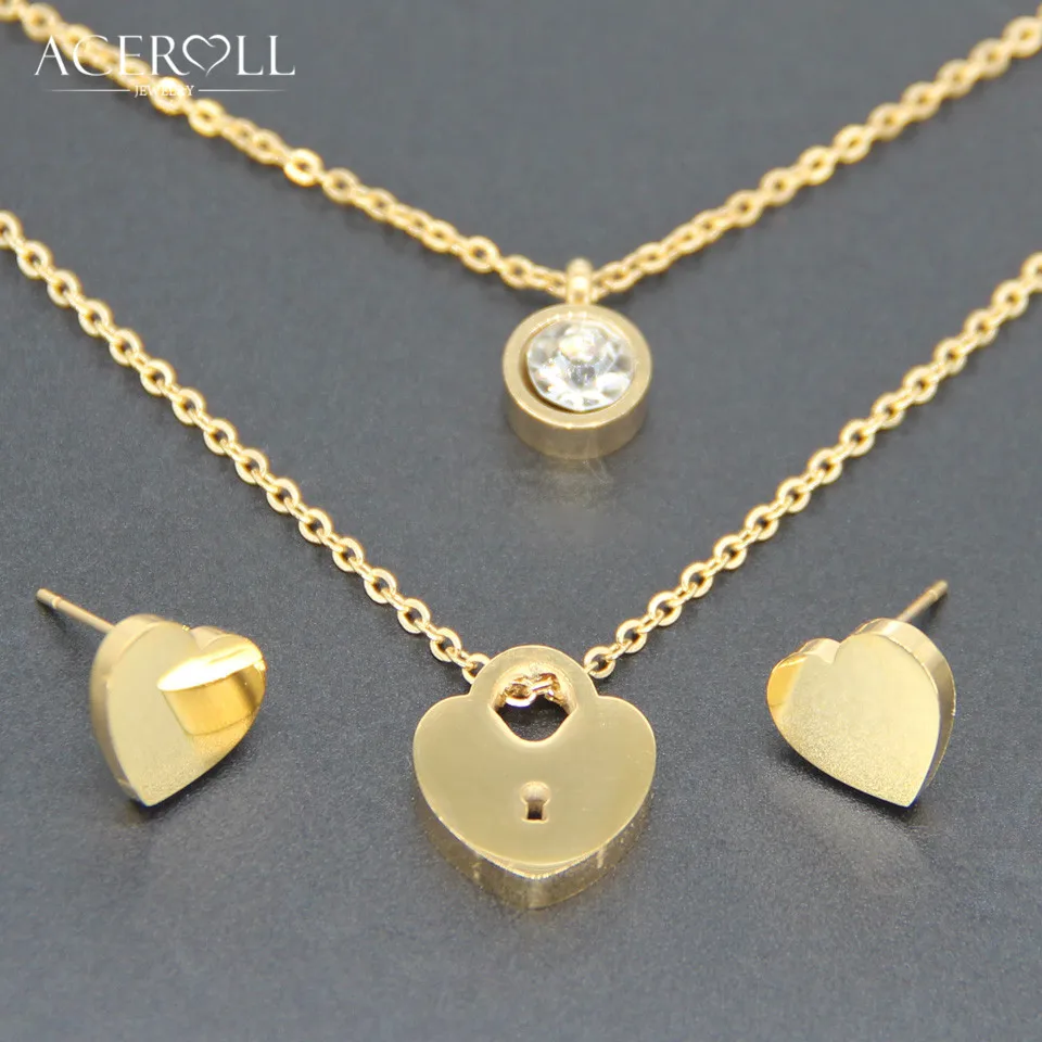 ACEROLL Two Layers Jewelry Set - Stainless Steel Fashion Zircon+Heart Lock Earring and Perforated Pendant with 2 Chains
ACEROLL Two Layers Jewelry Set - Stainless Steel Fashion Zircon+Heart Lock Earring and Perforated Pendant with 2 Chains