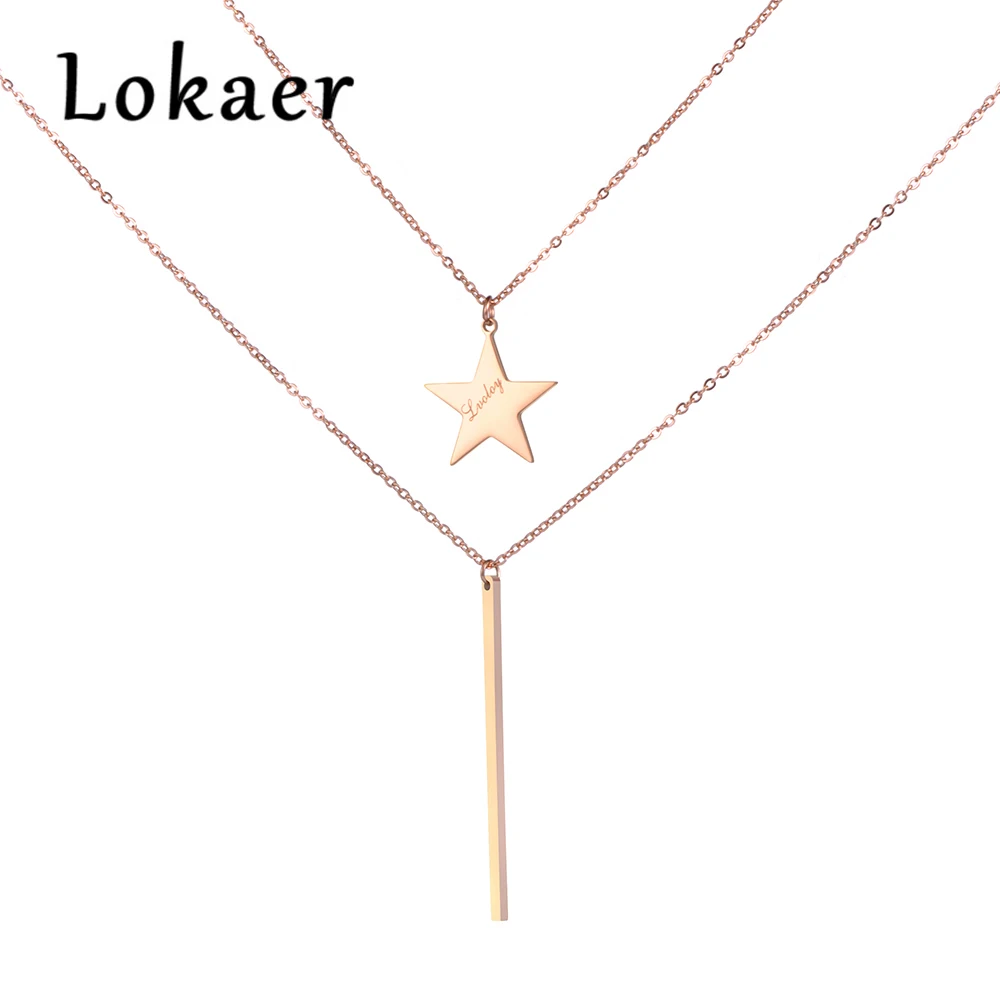 Lokaer Strip & Lucky Star 2 Layers Necklace Stainless Steel Rose Gold Color Neckalce Fashion Jewelry For Christmas Gift N18279
Lokaer Strip & Lucky Star 2 Layers Necklace Stainless Steel Rose Gold Color Neckalce Fashion Jewelry For Christmas Gift N18279