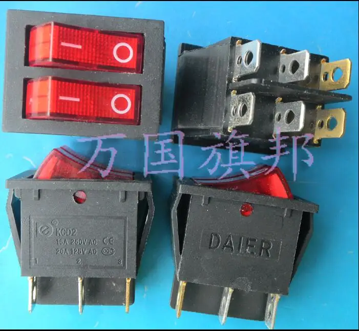 

16A 250VAC 31.5*25mm 6P twin channel rockey switch / Ship switch with light