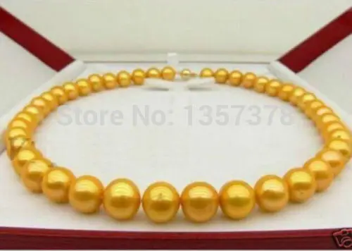 FREE SHIPPING>>>@ N2923 11-12mm south sea gold pearl necklace