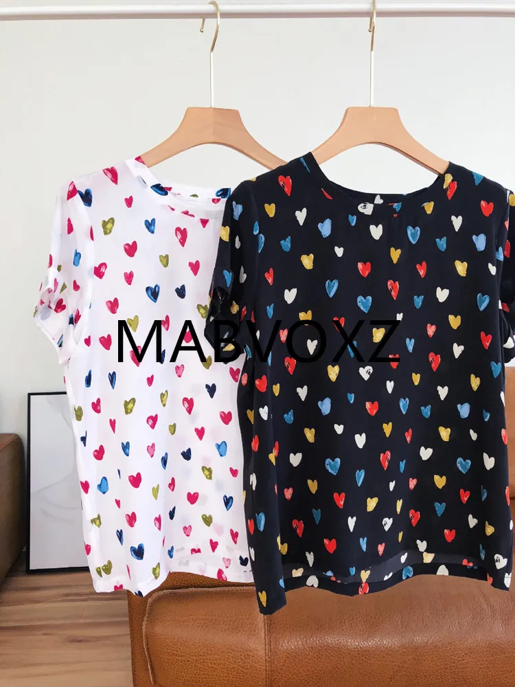 New silk Summer Womens Short Sleeve T-Shirt shirts fresh sweet graffiti color hearts print Tee round neck Casual T shirt tops
New silk Summer Womens Short Sleeve T-Shirt shirts fresh sweet graffiti color hearts print Tee round neck Casual T shirt tops