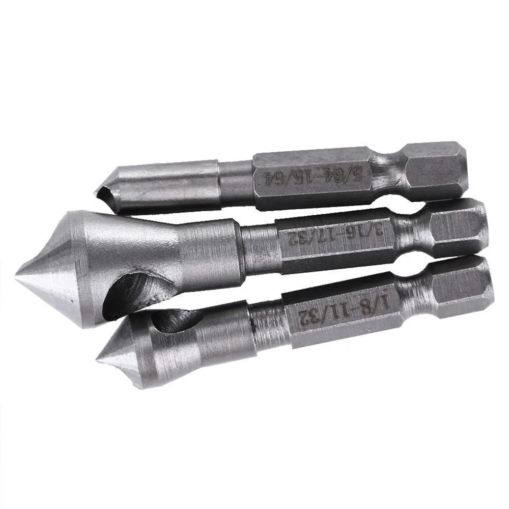 3pcs Set HSS Titanium Coated Countersink and Deburring Tool Wood Metal Drill Bit