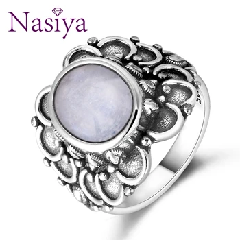 

Nasiya Newest Charming Flower Shape Rainbow Moonstone Ring 925 Sterling Silver Jewelry Party Weeding Gift Wholesale Dropshipping