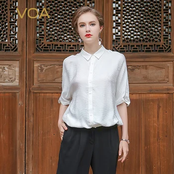 VOA 2017 Summer Half Sleeve Silk Jacquard White Office Shirt Solid Brief Casual Blouse Plus Size Leisure Loose Women Tops B7112
VOA 2017 Summer Half Sleeve Silk Jacquard White Office Shirt Solid Brief Casual Blouse Plus Size Leisure Loose Women Tops B7112