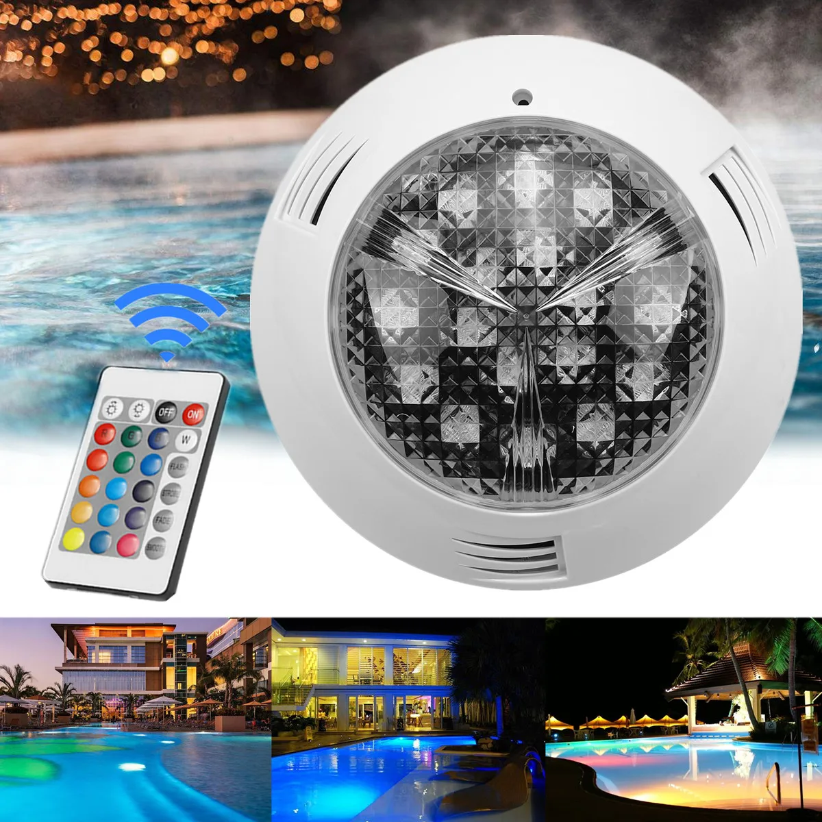 18W 24V LED RGB Colorful Swimming Pool Spa Light Underwater Lamp Remote Control Mounted Design Brightness 50000 Working Hours
18W 24V LED RGB Colorful Swimming Pool Spa Light Underwater Lamp Remote Control Mounted Design Brightness 50000 Working Hours