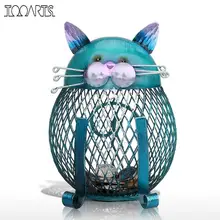 Tooarts Blue Cat Bank Shaped Piggy Bank Metal Coin Bank Money Box Figurines Saving Money Home Decor New Year Gift For Kids