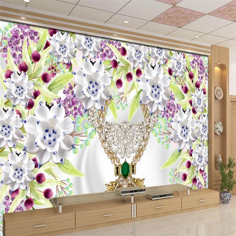 Фото 3D обои beibehang для гостиной красивые с кристаллами цветами рубинами жемчужинами