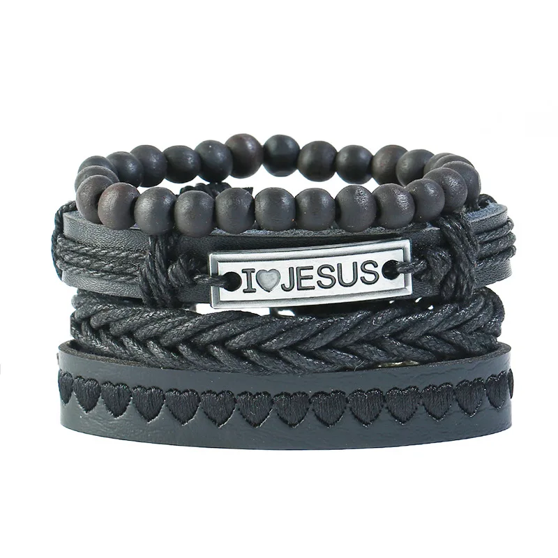 Fashion Personality Christian I Love Jesus Handmade Weaving Beading Leather Bracelet Men's Religious Jewelry Accessories
Fashion Personality Christian I Love Jesus Handmade Weaving Beading Leather Bracelet Men's Religious Jewelry Accessories