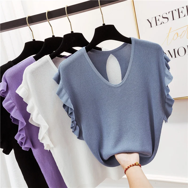 2019 Summer female girls lady slim Dress New Ice Silk Knitted Shirt women ins Sleeveless Ruffles Batwing sleeve t-shirt tops
2019 Summer female girls lady slim Dress New Ice Silk Knitted Shirt women ins Sleeveless Ruffles Batwing sleeve t-shirt tops