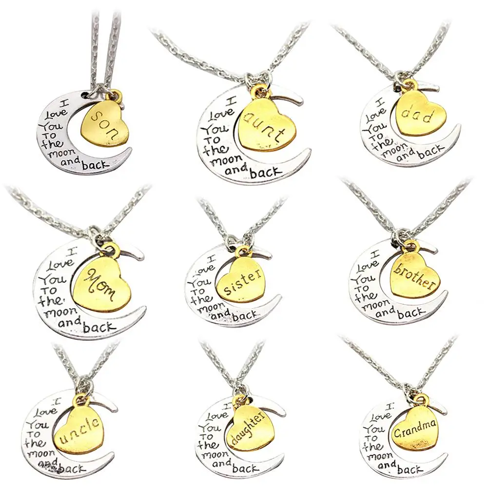 New Arrival Vintage I Love You To The Moon And Back Necklace Pendant Jewelry Mom Sister Heart Pendant Chain 2019
New Arrival Vintage I Love You To The Moon And Back Necklace Pendant Jewelry Mom Sister Heart Pendant Chain 2019