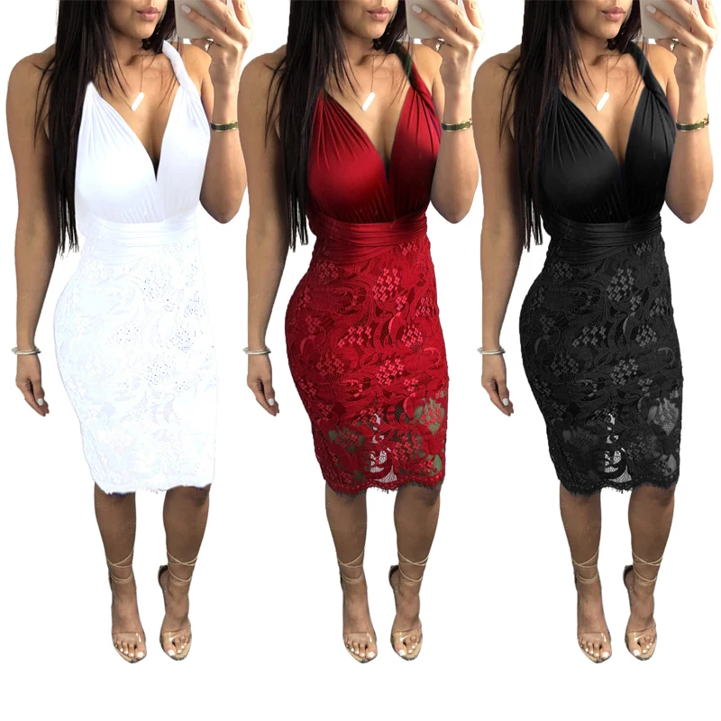 Plus Size Vestidos Robe Femme Ete 2019 Party Backless Sexy Bandage Deep V-neck Patchwork Summer Women Lace Bodycon Dress
Plus Size Vestidos Robe Femme Ete 2019 Party Backless Sexy Bandage Deep V-neck Patchwork Summer Women Lace Bodycon Dress