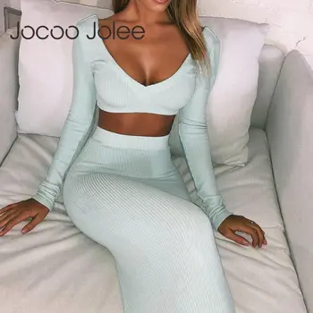Jocoo Jolee Women Autumn Sexy Sweater Two Piece Sets Long Sleeve V Neck Tops & Midi Skirt Suits Female Casual Knitted Suits
Jocoo Jolee Women Autumn Sexy Sweater Two Piece Sets Long Sleeve V Neck Tops & Midi Skirt Suits Female Casual Knitted Suits