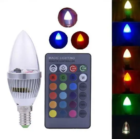E27 E12 E14 3W RGB LED 15 Colors Changing Candle Light Bulb Lamp Remote Control AC85-265V
E27 E12 E14 3W RGB LED 15 Colors Changing Candle Light Bulb Lamp Remote Control AC85-265V