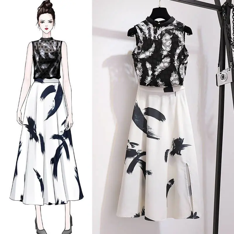 New 2019 Summer Women Sweet Suits Female Sleeveless Mesh Tops And Floral Print Long Skirt Two Piece Girls Slim Clothing Set X39
New 2019 Summer Women Sweet Suits Female Sleeveless Mesh Tops And Floral Print Long Skirt Two Piece Girls Slim Clothing Set X39