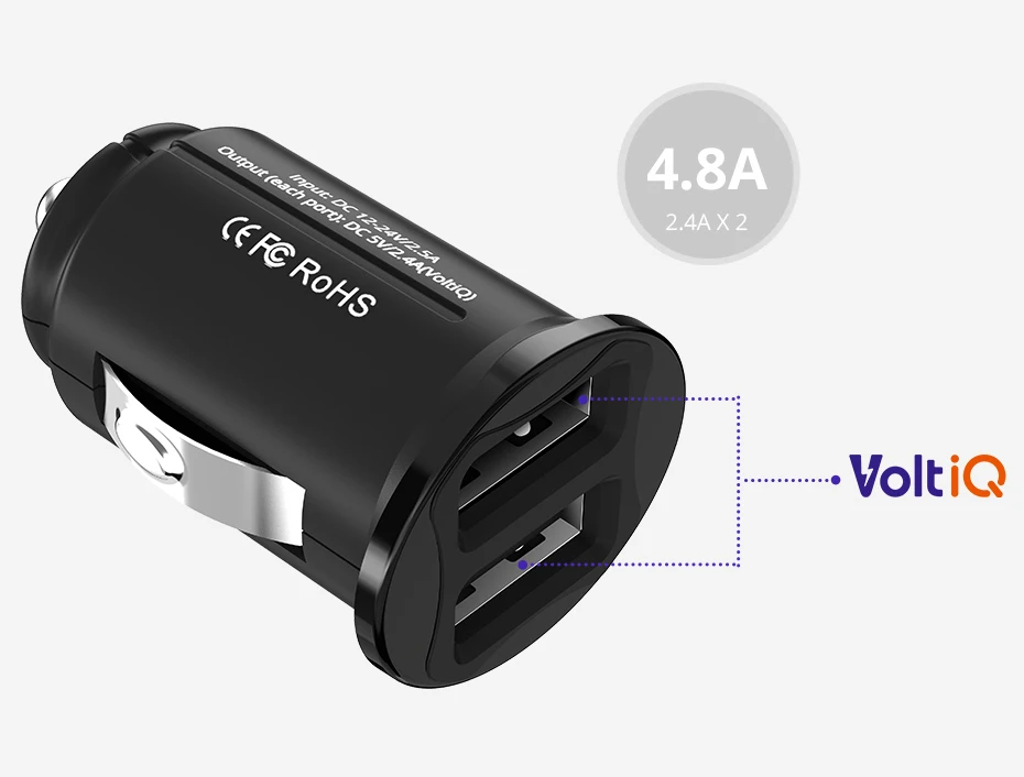 Tronsmart C24 Two Ports USB Car Charger VoltiQ Car-charger Phone Fast Charger USB Adapter Short Circuit Protection CE FCC RoHS (2)