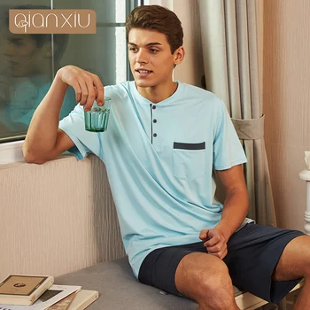 2020 Summer Two-Piece Men Casual Pajama sets soft Cotton Sleepwear suit Men's Baseball collar short sleeve t shirt & Half Pants
2020 Summer Two-Piece Men Casual Pajama sets soft Cotton Sleepwear suit Men's Baseball collar short sleeve t shirt & Half Pants