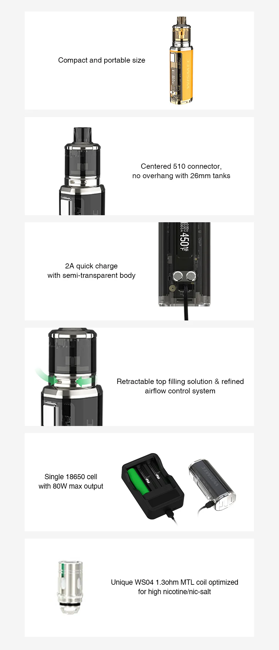 Newest Original WISMEC SINUOUS V80 80W TC Kit with 2ml/3ml Amor NSE Atomizer Tank MTL/DL Vape Kit VS Sinuous P80 Kit Ecig Vape