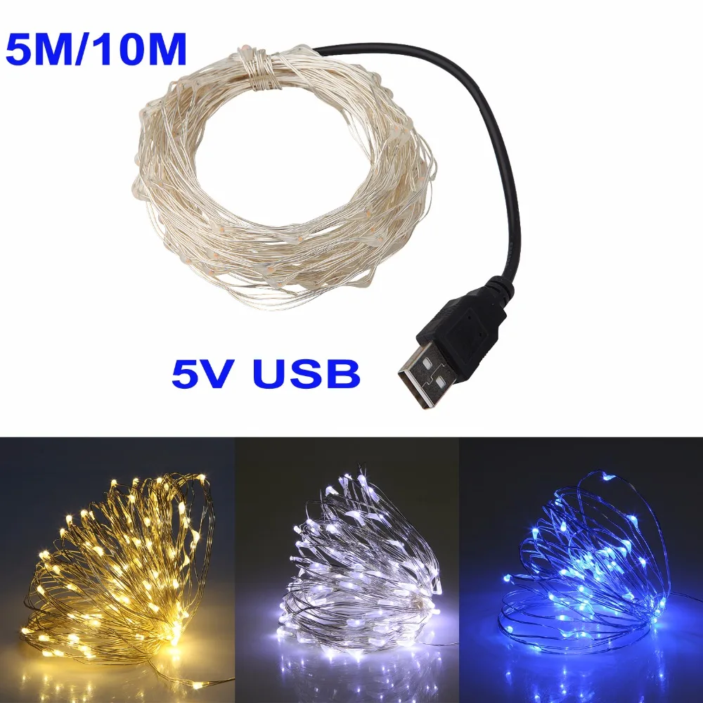 Waterproof 5M/10M USB Copper Wire LED String Fairy Lights Home Party Xmas Decor