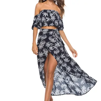 2019 Summer Women Slash Neck Bohemian Two Piece Set Sexy Print Strapless Lace Up Split Beach Top And Long Skirt
2019 Summer Women Slash Neck Bohemian Two Piece Set Sexy Print Strapless Lace Up Split Beach Top And Long Skirt