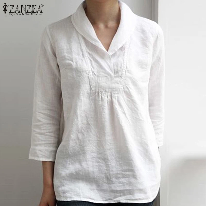 S 5XL ZANZEA Summer Solid Blouse 2019 Women Work Loose Tunic Tops Casual Lapel 3/4 Sleeve Cotton Shirts Female Chemise Blusas
S 5XL ZANZEA Summer Solid Blouse 2019 Women Work Loose Tunic Tops Casual Lapel 3/4 Sleeve Cotton Shirts Female Chemise Blusas