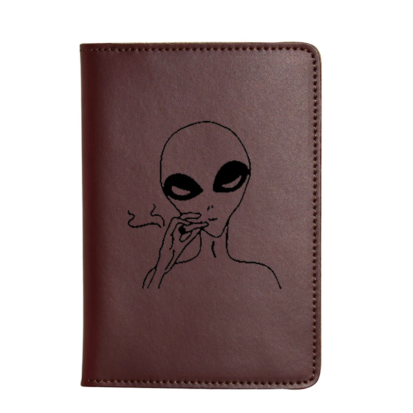Alien Smoking Passport Wallet Unisex Card ID Holders Purses Simple Travel Cover Crazy Horse Leather Case Women | Багаж и сумки
