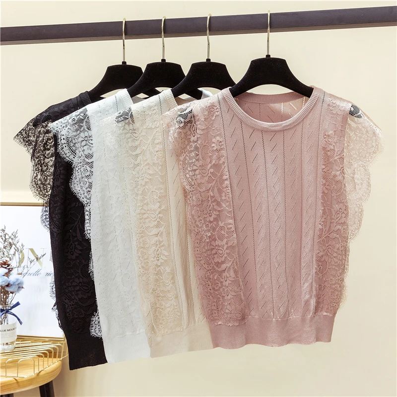 Yuzhenli Summer New Vintage Solid Lace Round Collar Tops Tee Hollow Short Knitted Sweater Sleeveless Bottomless Women Tops
Yuzhenli Summer New Vintage Solid Lace Round Collar Tops Tee Hollow Short Knitted Sweater Sleeveless Bottomless Women Tops