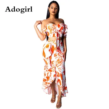 Leaf Print Ruffle 2 Piece Set Dress Off Shoulder Front Tie Crop Top And Irregular Long Skirt Summer Backles Club Wear Outfits
Leaf Print Ruffle 2 Piece Set Dress Off Shoulder Front Tie Crop Top And Irregular Long Skirt Summer Backles Club Wear Outfits
