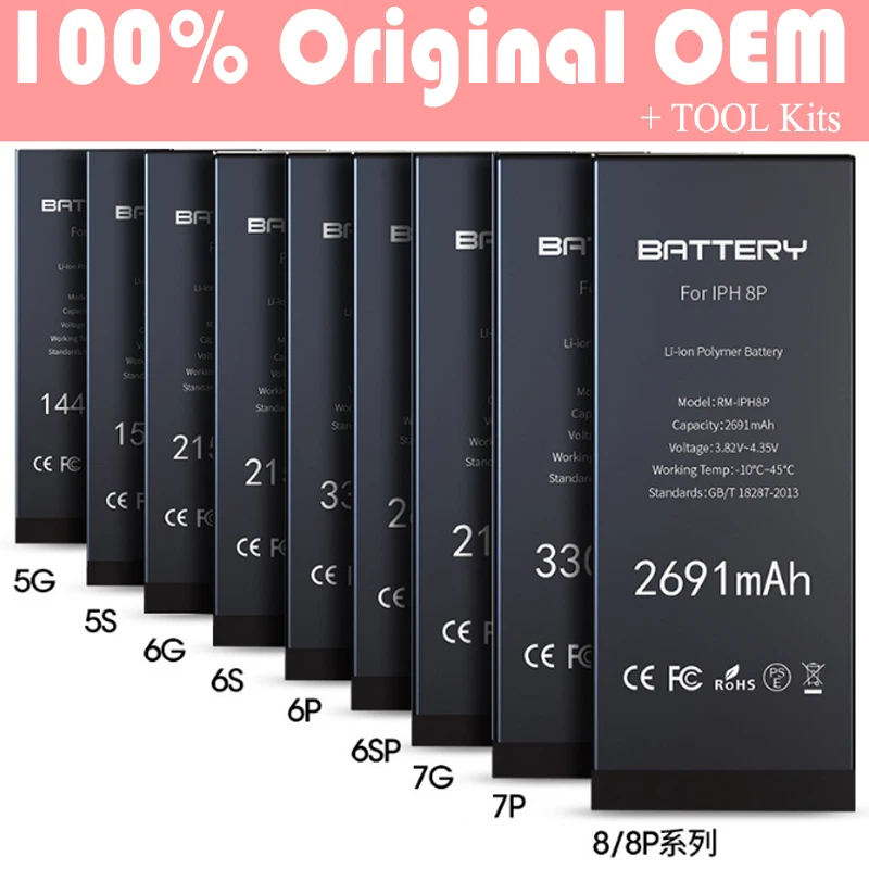 ORIGINAL OEM BATTERY FOR iPHONE 4G 4S 5G 5S 5C 6G 6S 6P 7G 7P 8G 8P 8X + BATTERY BOX + TOOL Kits + Adhesive
ORIGINAL OEM BATTERY FOR iPHONE 4G 4S 5G 5S 5C 6G 6S 6P 7G 7P 8G 8P 8X + BATTERY BOX + TOOL Kits + Adhesive